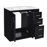 Modern Bathroom Vanity With Ceramic Sink, 6 Drawers & Soft-Close Doors