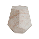 Outdoor / Indoor Lightweight Concrete Side Table, Hexagonal Round Travertine Accent Table - Beige