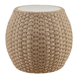Kobalt - Rattan Round Outdoor Side Table With Sintered Stone Table Top - Beige
