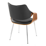 Curvo - High Back Chair (Set of 2) - Chrome Metal, Walnut Wood, Black Faux Leather