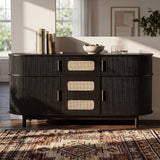 Fluted Sideboard Buffet Cabinet With Sliding Doors And Adjustable Shelves