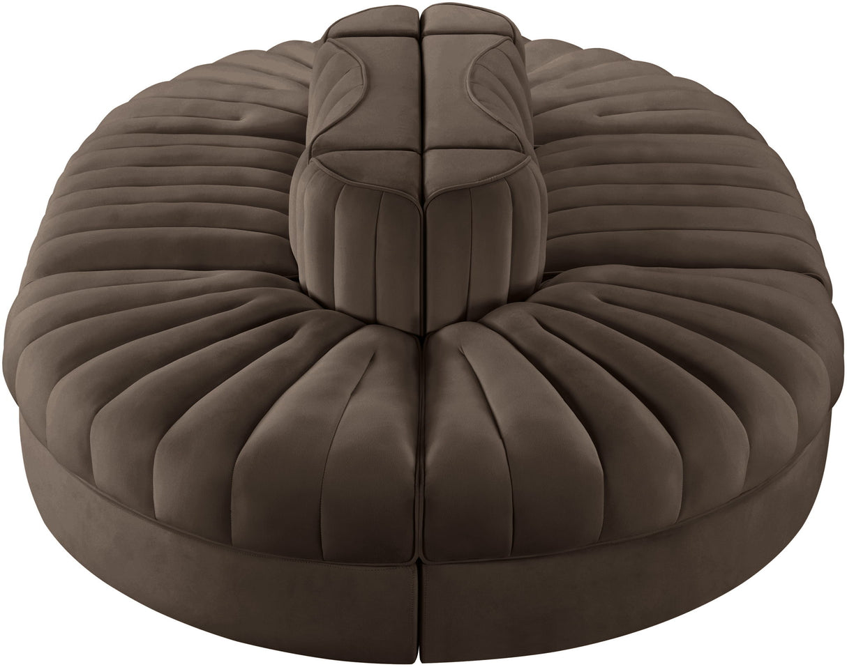 Rummi - Oval Velvet Performance Fabric Upholstered 6 Piece Modular Sectional
