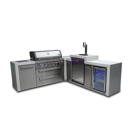 Mont Alpi Deluxe Series 8 Ft L-Shaped Propane Outdoor Kitchen Island w/ Side Burner, Kegerator, & Fridge - MAi805-D90KEGFC