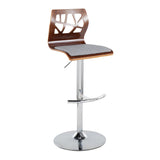 Folia - Adjustable Swivel Barstool (Set of 2) - Chrome Metal And Walnut Back