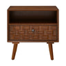 Nightstand With Carved Geometric Drawer Front, 1 Drawer And Open Shelf