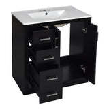 Ceramic Sink Combo, Freestanding Vanity Set With 3 Drawers & Soft Closing Doors
