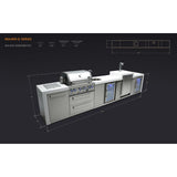 Mont Alpi Deluxe Series 14 Ft Propane Outdoor Kitchen Island w/ Side Burner, Beverage Center, Fridge & Kegerator - MAi400-DKEGBEVFC