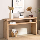 Modern Rustic Console Table, Wood Entryway Table With Shelf & Decorative Bead Detail - Natural