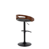 Cassis - Contemporary Adjustable Swivel Barstool (Set of 2) - Black Metal, Walnut Wood And Gray Faux Leather With Round T Footrest