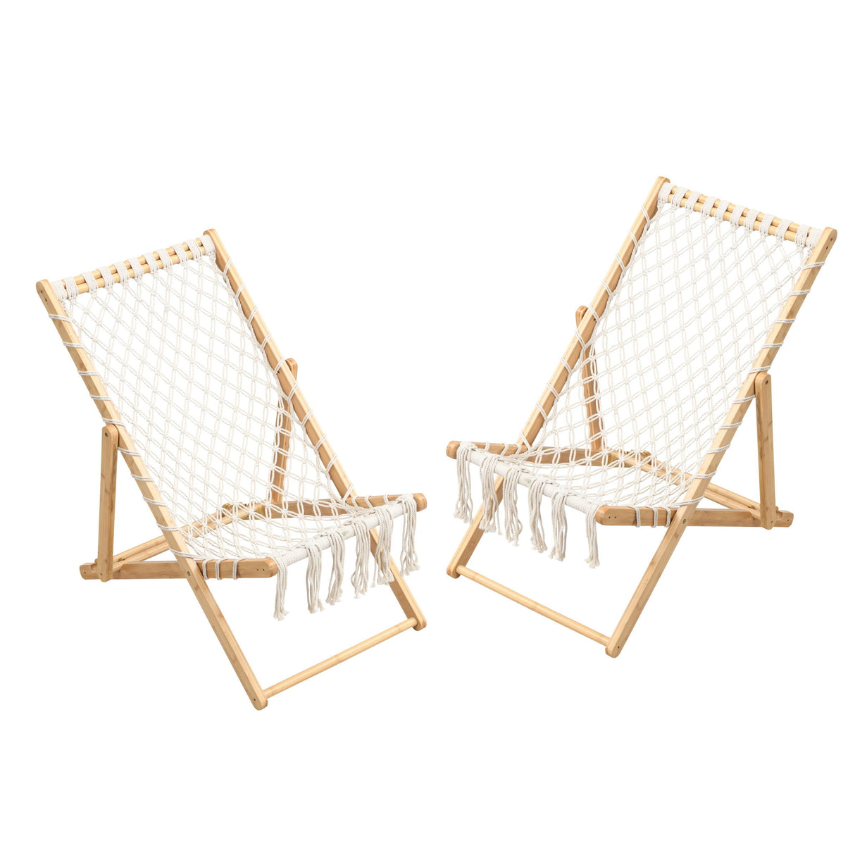 Bamboo Weaving Chair Set With Handwoven Rope For Patio And Living Spaces - Natural