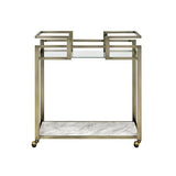 Neilo - Serving Cart - Clear Glass, Faux Marble Top & Wire Brass