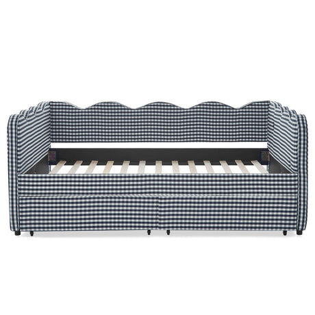 Gingham Daybed With USB Charging Port, Wave-Shaped Design