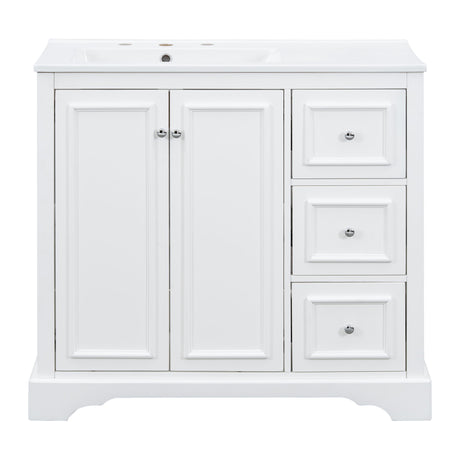 Bathroom Vanity With Sink, Soft-Close Doors, Adjustable U-Shelf, 3 Drawers