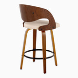 Pino - Mid-Century Modern Fixed-Height Swivel Barstool (Set of 2) - Walnut Wood