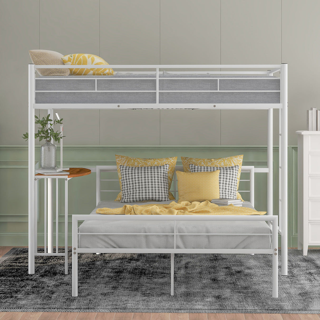 Bunk Bed With Desk, Ladder And Quality Slats For Bedroom