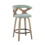 Gardenia - 26" Fixed-Height Counter Stool With Swivel (Set of 2) - Whitewashed Wood, Seafoam Green Fabric, Black Metal