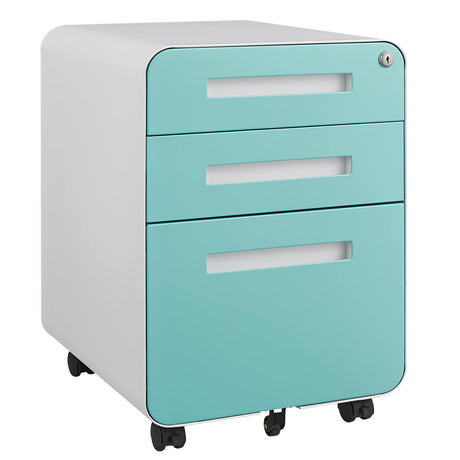 3 Drawer Mobile File Cabinet Under Desk Office, Simple Style Versatile Storage Cabinet For Legal / Letter / A4 Files, 5 Wheel Design Anti-Tilting Cold Rolled Steel Waterproof Moisture-Proof