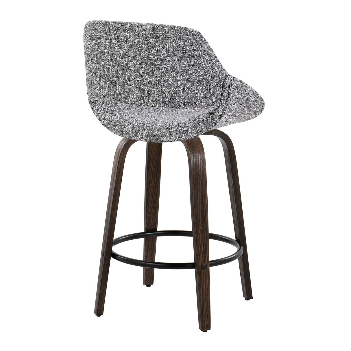Fabrizzi - 26" Fixed-Height Counter Stool With Swivel And Round Black Metal Footrest (Set of 2) - Walnut Glazed Wood