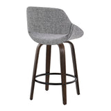 Fabrizzi - 26" Fixed-Height Counter Stool With Swivel And Round Black Metal Footrest (Set of 2) - Walnut Glazed Wood