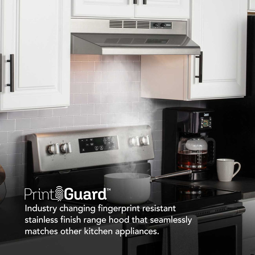 Broan F4036SF PrintGuard fingerprint resistant stainless finish detail