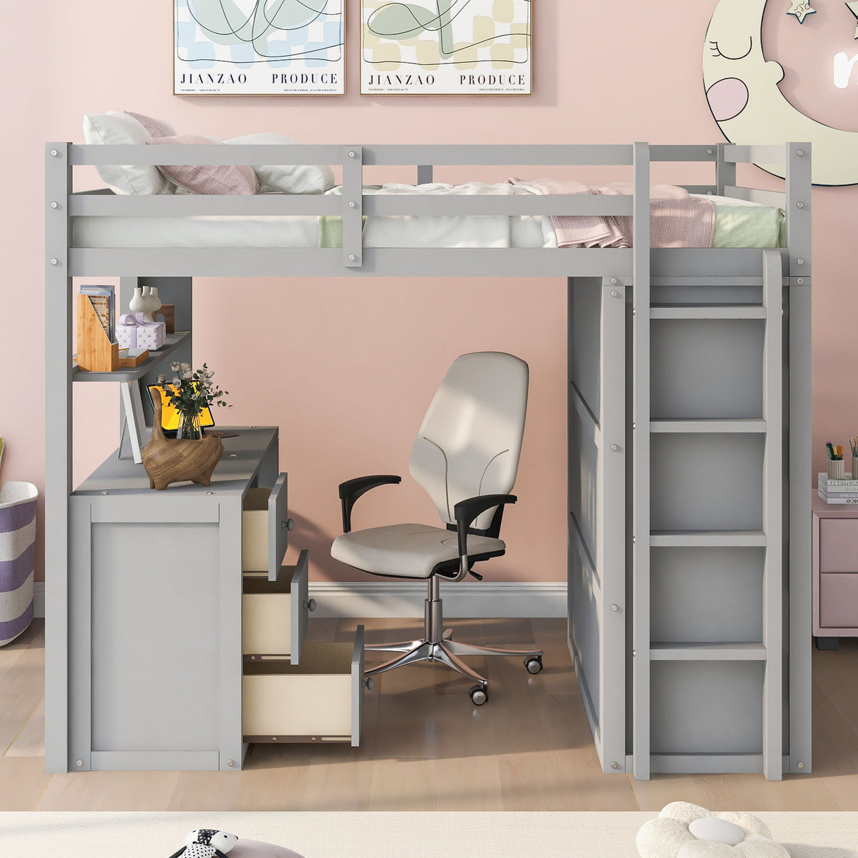 Loft Bed With Drawers, Desk, And Wardrobe