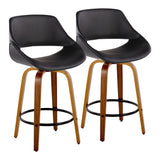 Fabrico - Fixed-Height Counter Stool (Set of 2) - Walnut Wood, Round Black Footrest