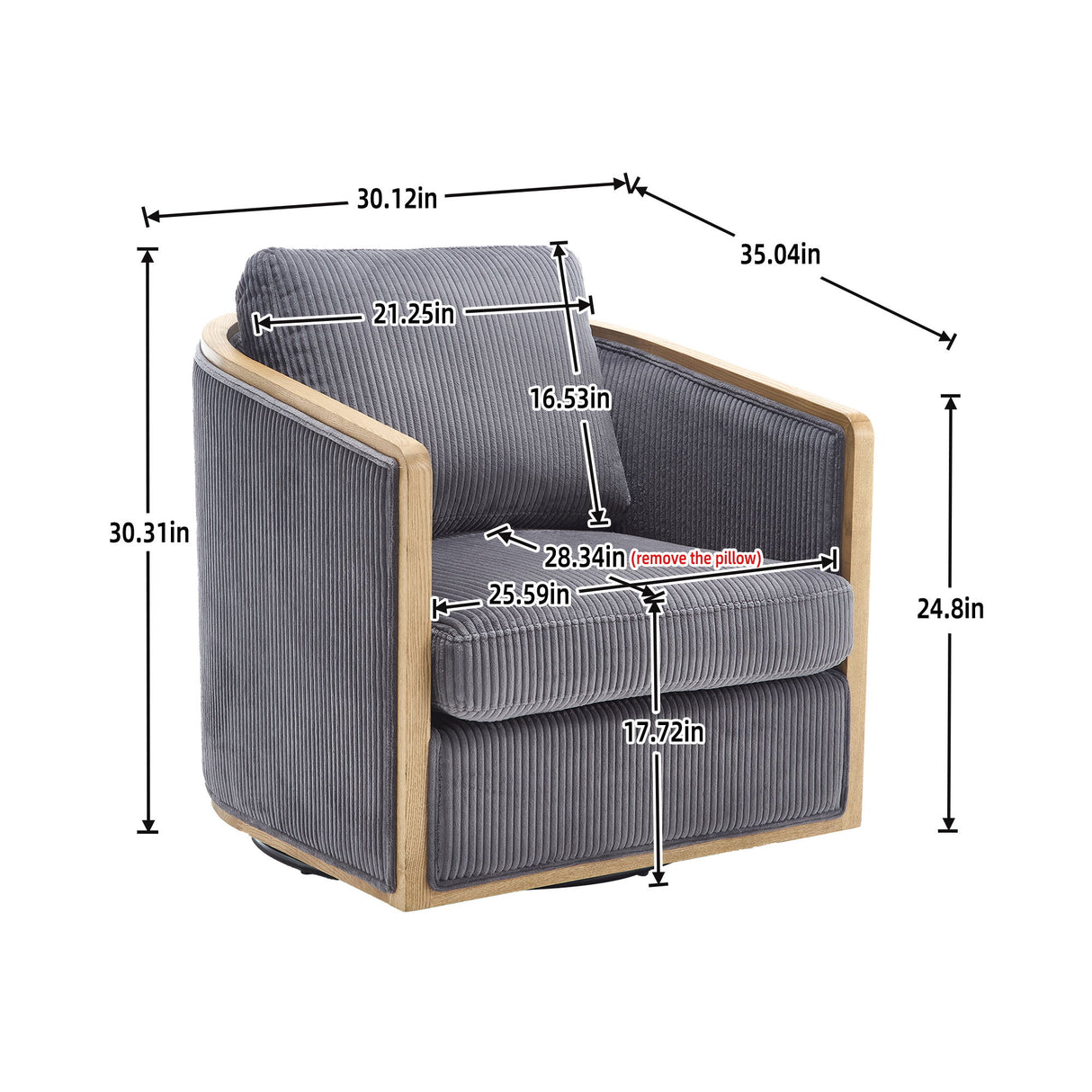 Corduroy Barrel Chair, 360 Degree Swivel