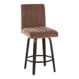 Hannah - Fixed-Height Counter Stool With Swivel And Round Black Metal Footrest (Set of 2) - Walnut Glazed Wood