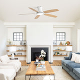 52" Flush Mount Ceiling Fan With Light, DC Motor, Remote Control, Dual Color