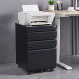Contemporary Black 3 Drawer Mobile Filing Cabinet With Lock, Metal Office Storage For Legal / Letter Size