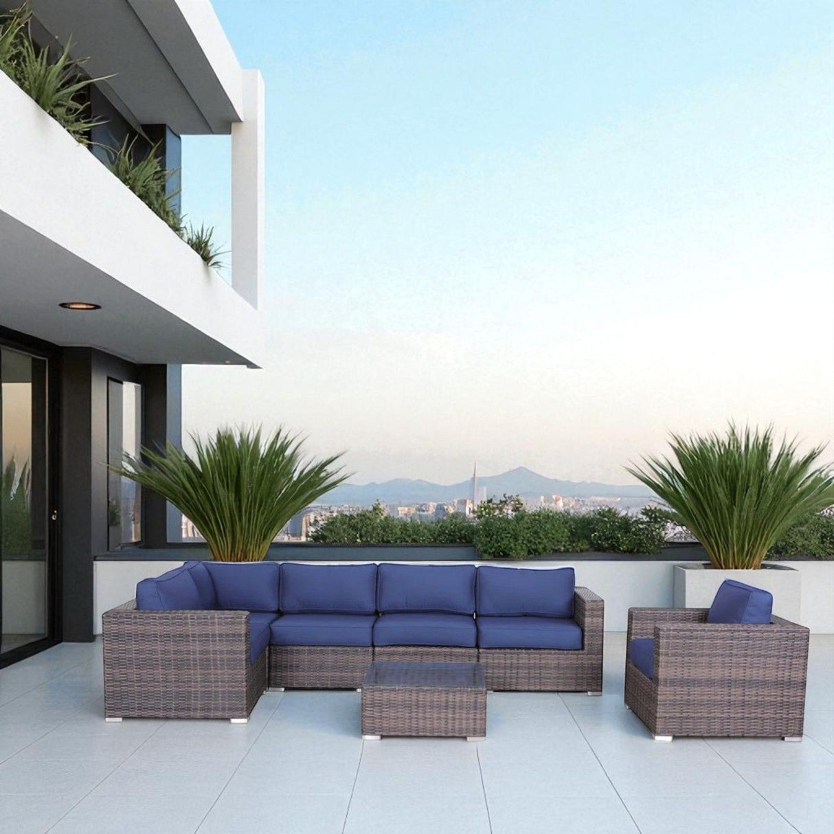 Wicker Seating Group Set With Table And Cushions