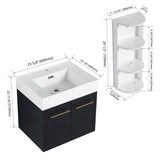 Modern Wall Mounted Bathroom Vanity With Resin Sink And Storage Rack