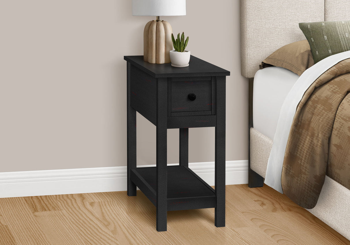 Accent End Table, 2 Tier, Narrow, Lamp, Storage Drawer, Charming Design