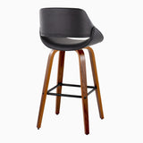 Fabrizzi - 30" Fixed-Height Barstool With Swivel And Square Black Metal Footrest (Set of 2) - Walnut Wood