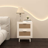 Nightstand With 2 Drawers, Storage Side Table For Bedroom - Antique Natural / Rattan
