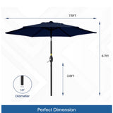 Umbrella With Crank Lift & Tilt, UV-Resistant Canopy For Patio