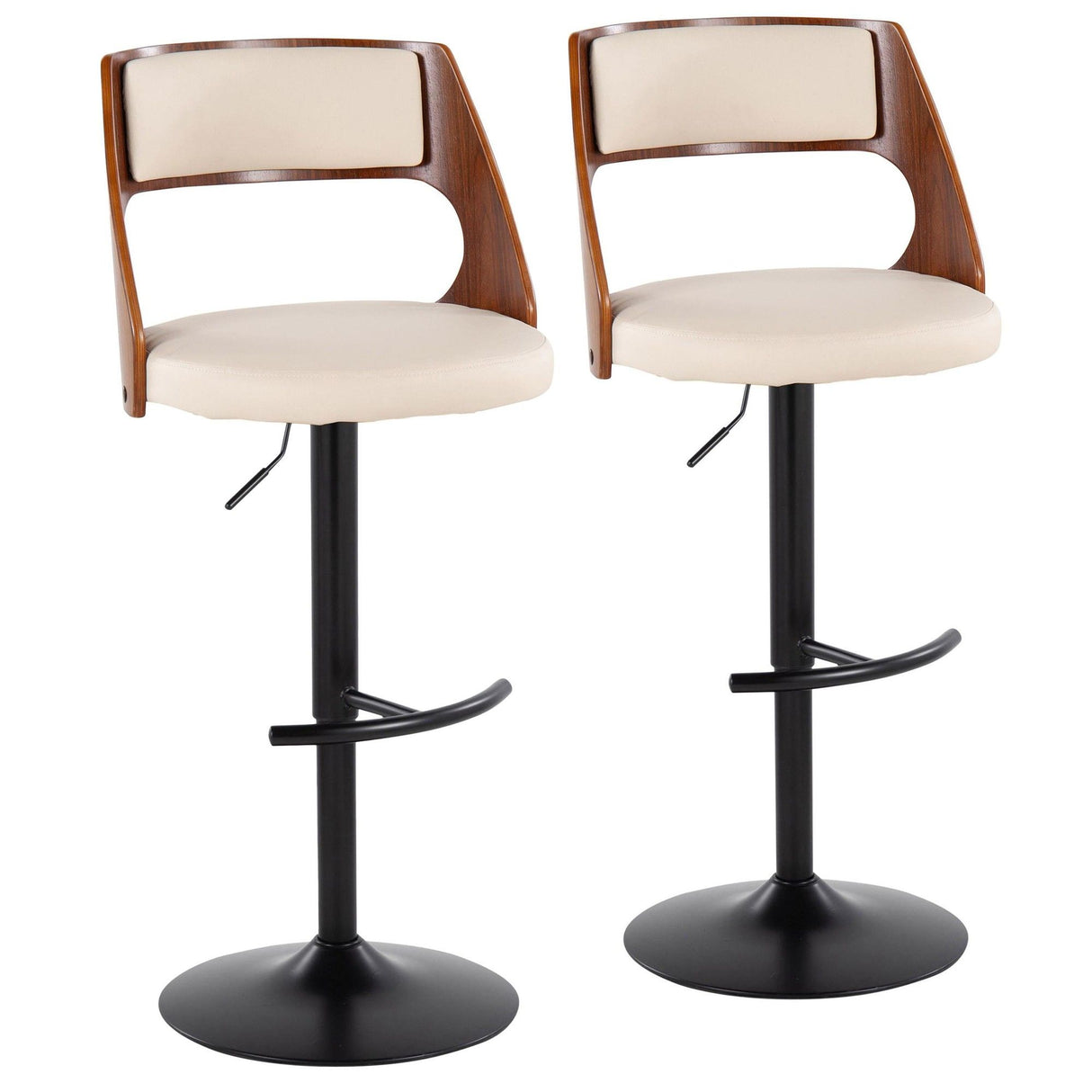Cecina - Adjustable Barstool With Swivel And Rounded T Footrest (Set of 2) - Black Metal, Cherry Wood