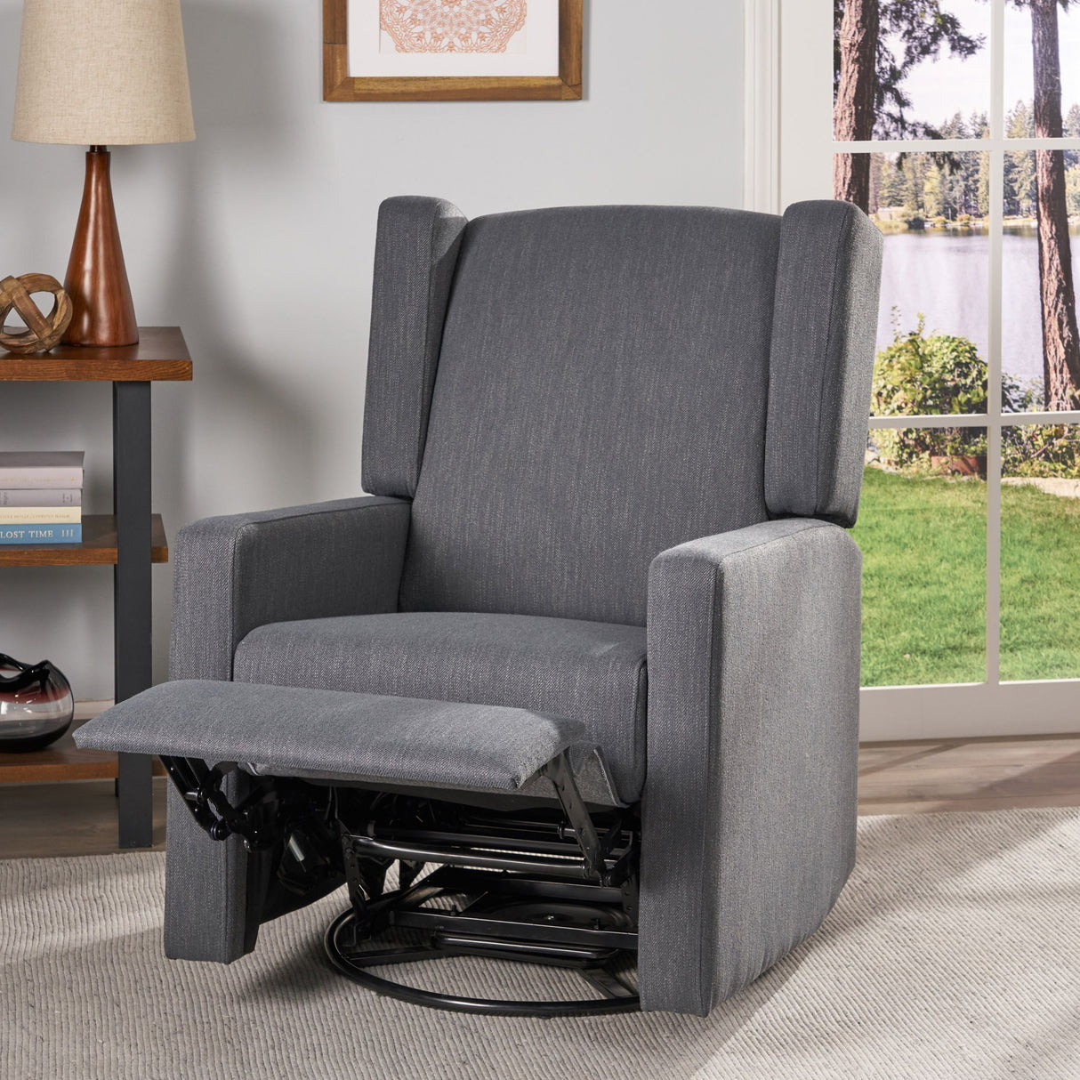 Landau Contemporary Fabric Upholstered Swivel Recliner