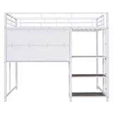 Metal Loft Bed With Desk, 3 Shelves And Ladder
