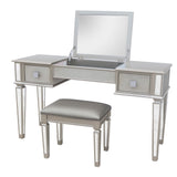 Mirrored Vanity Desk With Drawers And Stool, Flip Up Dressing Table Set For Makeup Room