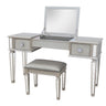 Mirrored Vanity Desk With Drawers And Stool, Flip Up Dressing Table Set For Makeup Room