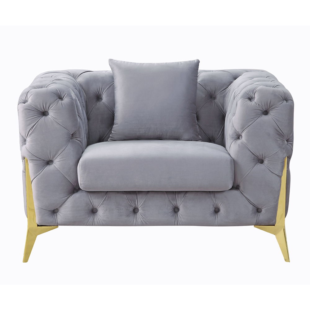 Jelanea - Chair With Pillow - Gray Velvet & Gold