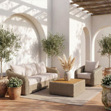 Seacrest - Olefin Water Resistant Fabric And Wicker 3 Piece Outdoor Patio Modular Sofa