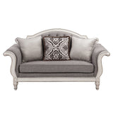 Florian - Loveseat With 3 Pillows - Gray Fabric & Antique White