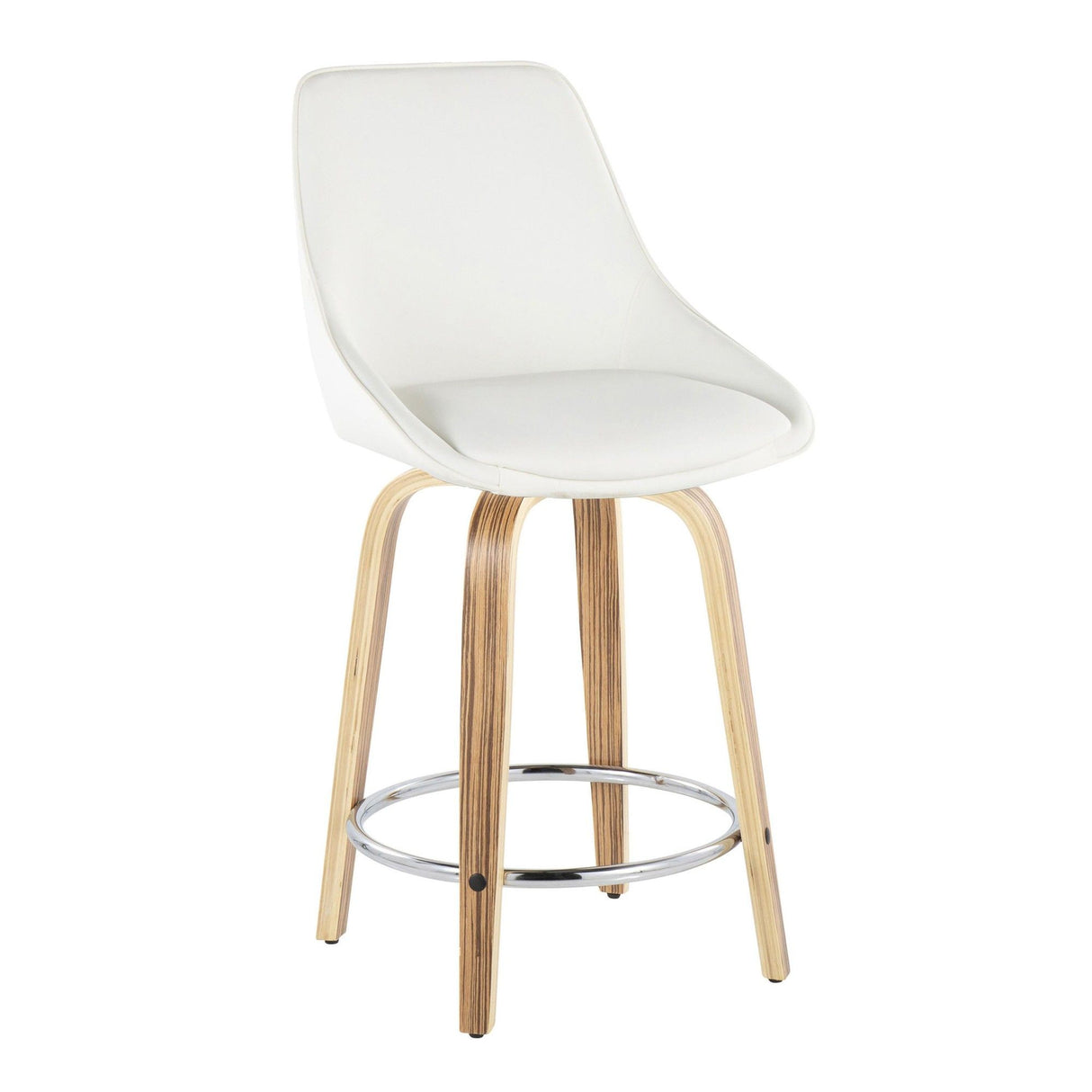 Diana - 24" Fixed-Height Counter Stool With Swivel And Round Chrome Metal Footrest (Set of 2) - Zebra Wood