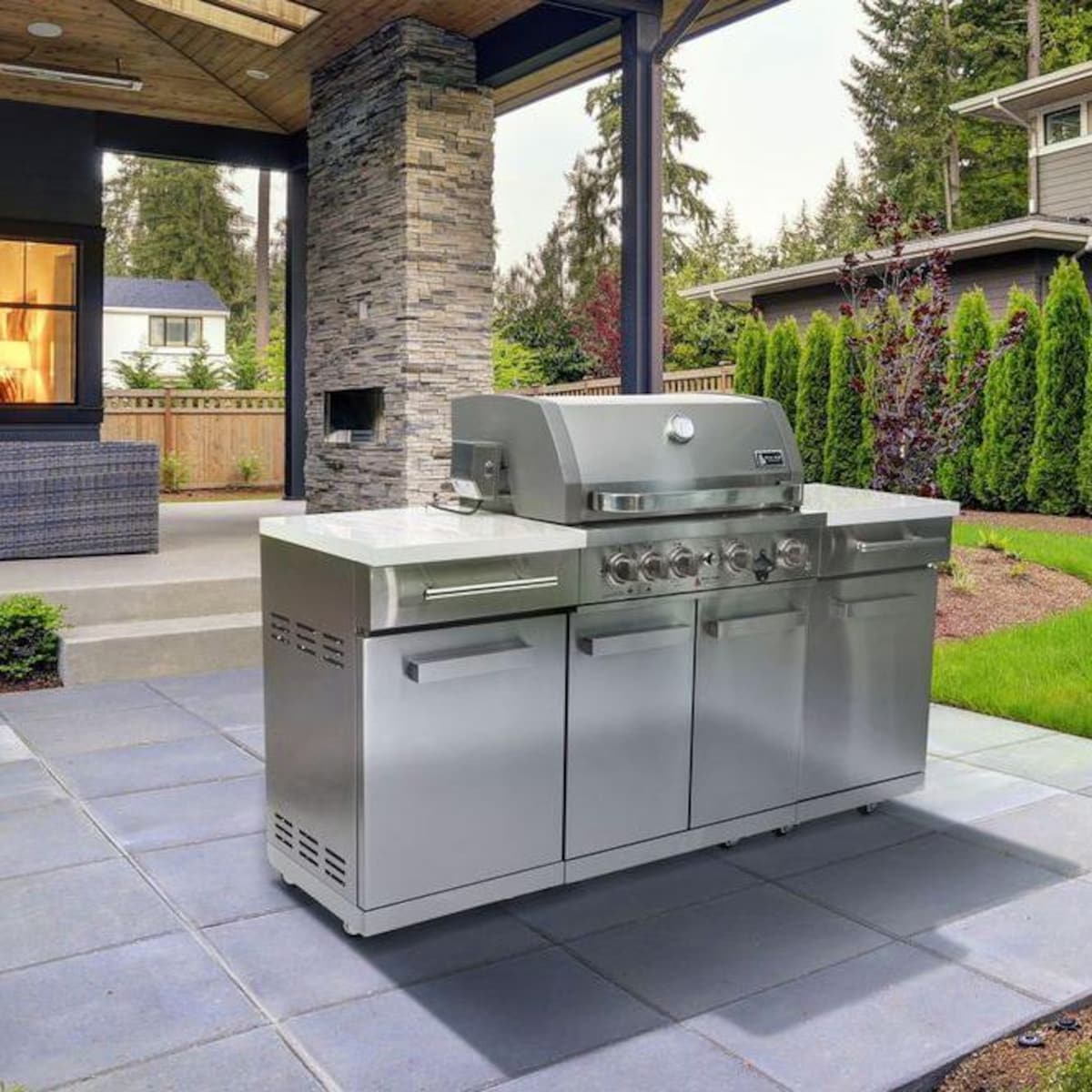 Mont Alpi Compact Series 6 Ft Natural Gas Outdoor Kitchen Island w/ Fridge in Stainless Steel - MA-957FCRS