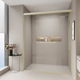 Double Sliding Shower Door, Semi-Frameless Bypass Bathroom Sliding Door With 1/4" (6 Mm) Tempered Glass For Walk-In Shower