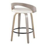 Grotto - Fixed-Height Counter Stool (Set of 2) - Light Gray Wood, White Faux Leather, Black Metal