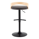 Grotto - Adjustable Barstool - Black Metal, Natural Wood