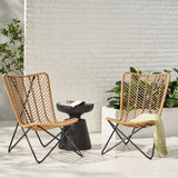 Wicker Chair With Geometric Cross Base, (Set of 2) - Light Brown